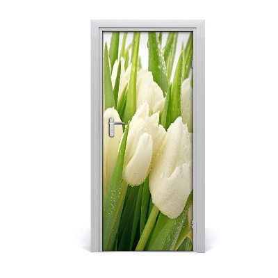 Self-adhesive door sticker White tulips