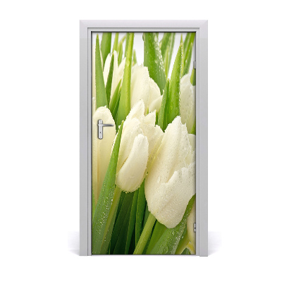 Self-adhesive door sticker White tulips