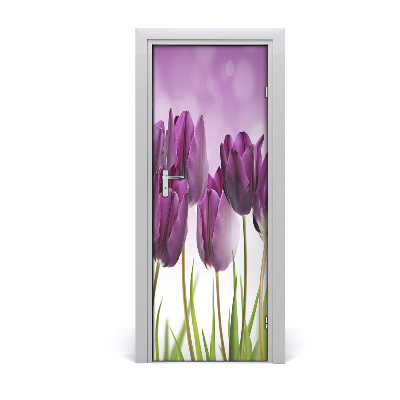 Self-adhesive door sticker Purple tulips