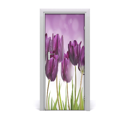 Self-adhesive door sticker Purple tulips