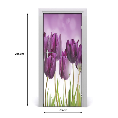 Self-adhesive door sticker Purple tulips