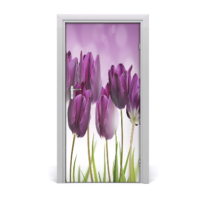 Self-adhesive door sticker Purple tulips