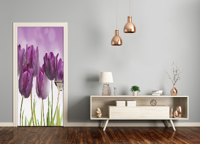 Self-adhesive door sticker Purple tulips