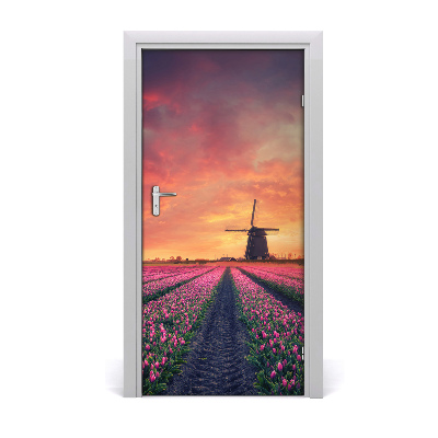 Self-adhesive door wallpaper Field of tulips