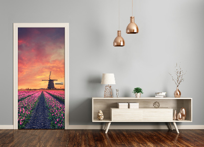 Self-adhesive door wallpaper Field of tulips