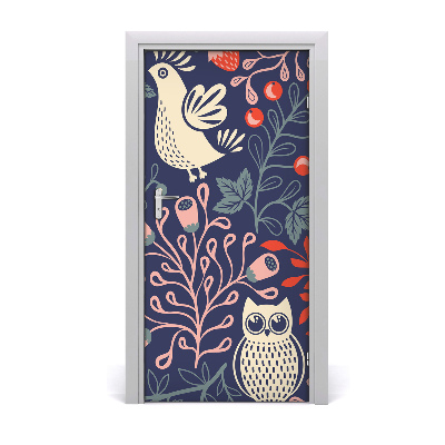 Self-adhesive door sticker Rooster hen owl