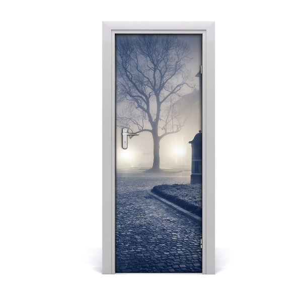 Self-adhesive door wallpaper A foggy street