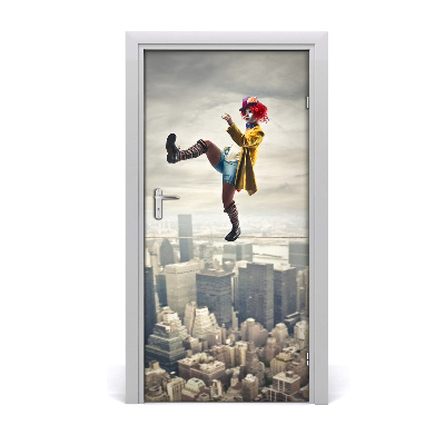 Self-adhesive door sticker Clown on a rope