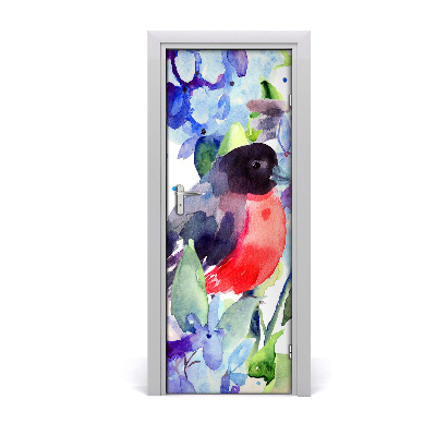 Self-adhesive door sticker Birds and flowers