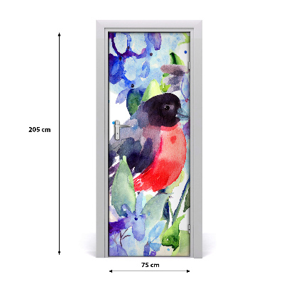 Self-adhesive door sticker Birds and flowers