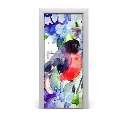 Self-adhesive door sticker Birds and flowers