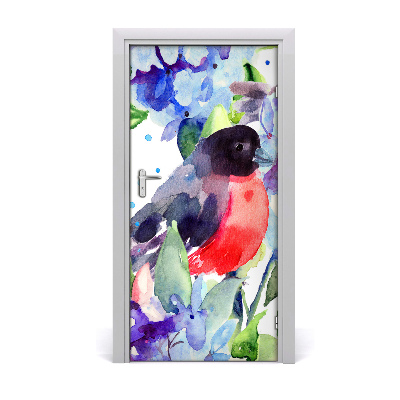 Self-adhesive door sticker Birds and flowers