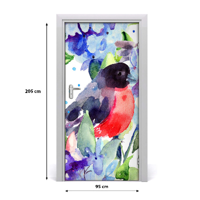 Self-adhesive door sticker Birds and flowers