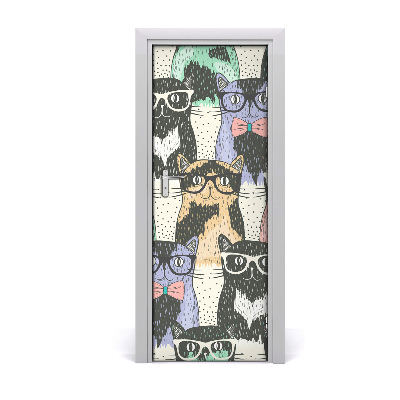 Self-adhesive door sticker Cats with glasses