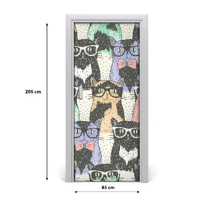 Self-adhesive door sticker Cats with glasses