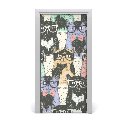 Self-adhesive door sticker Cats with glasses