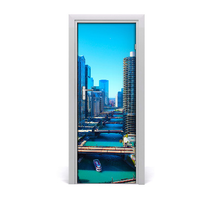 Self-adhesive door wallpaper Chicago river