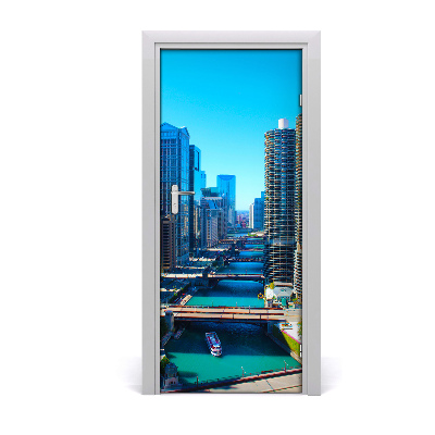 Self-adhesive door wallpaper Chicago river