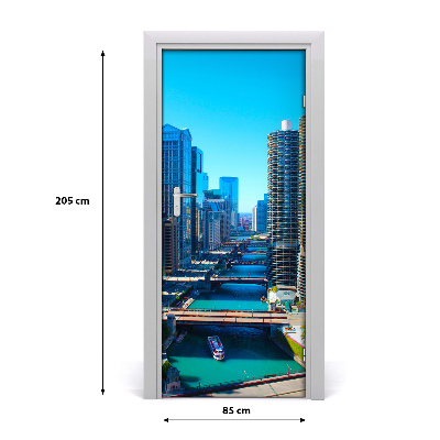 Self-adhesive door wallpaper Chicago river