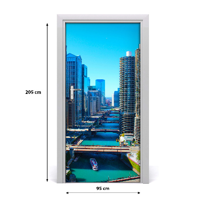 Self-adhesive door wallpaper Chicago river