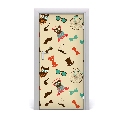 Self-adhesive door sticker Owl bike glasses