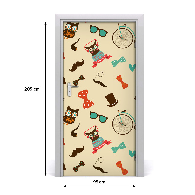 Self-adhesive door sticker Owl bike glasses