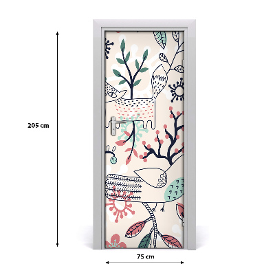 Self-adhesive door sticker Animals and flowers