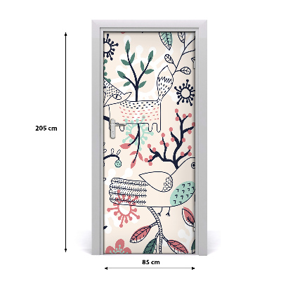 Self-adhesive door sticker Animals and flowers