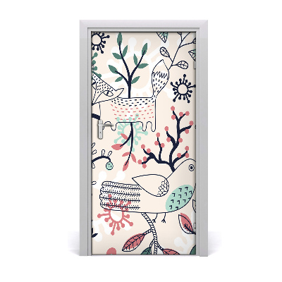 Self-adhesive door sticker Animals and flowers