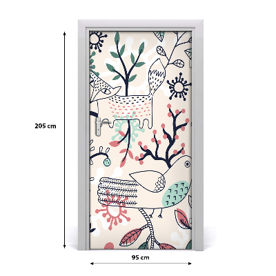 Self-adhesive door sticker Animals and flowers