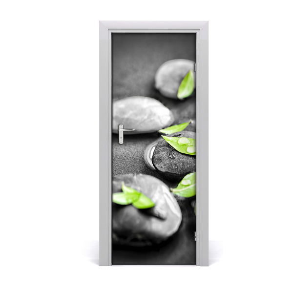 Self-adhesive door sticker Leaves of zen stones