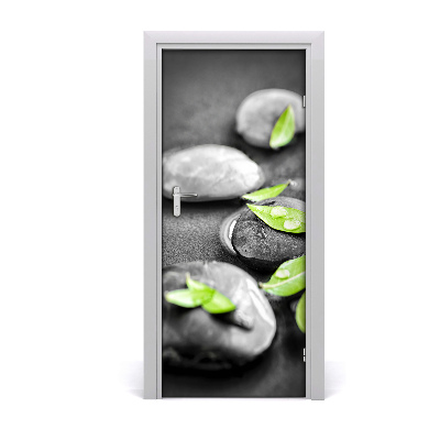 Self-adhesive door sticker Leaves of zen stones