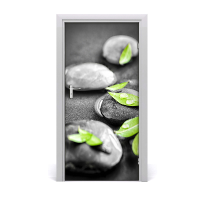 Self-adhesive door sticker Leaves of zen stones