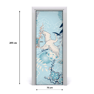 Self-adhesive door sticker Crane and flowers