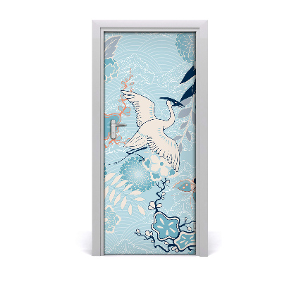 Self-adhesive door sticker Crane and flowers