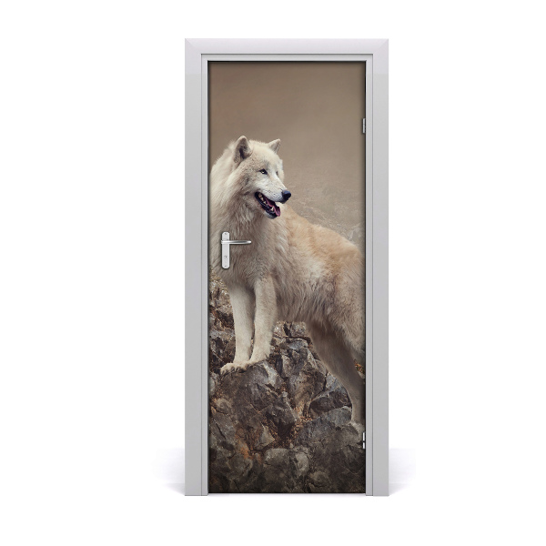 Self-adhesive door sticker Wolf on the rock