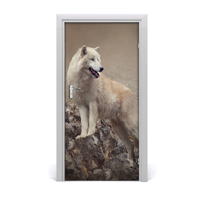 Self-adhesive door sticker Wolf on the rock