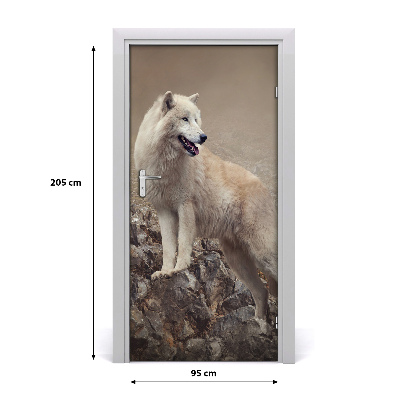 Self-adhesive door sticker Wolf on the rock