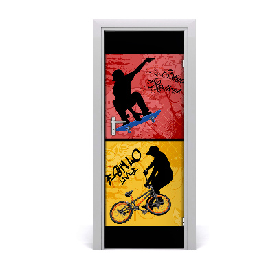 Self-adhesive door wallpaper Bike and skateboard