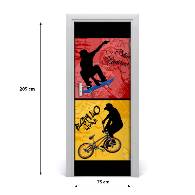 Self-adhesive door wallpaper Bike and skateboard