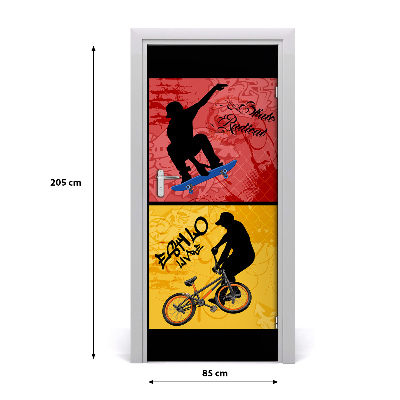 Self-adhesive door wallpaper Bike and skateboard