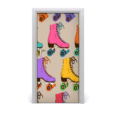 Self-adhesive door wallpaper Colorful roller skates