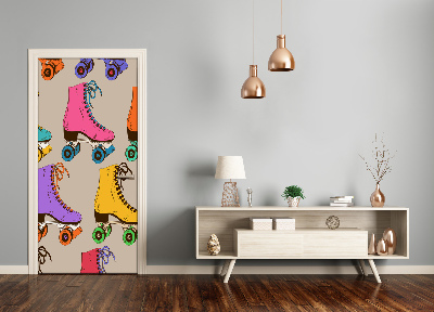 Self-adhesive door wallpaper Colorful roller skates