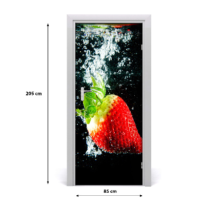 Self-adhesive door sticker Strawberry under water