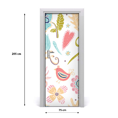 Self-adhesive door sticker Plants and bird