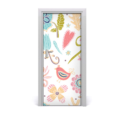 Self-adhesive door sticker Plants and bird