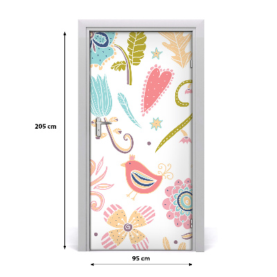 Self-adhesive door sticker Plants and bird