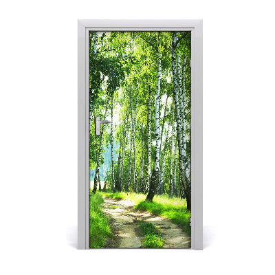 Door wallpaper Birch forest