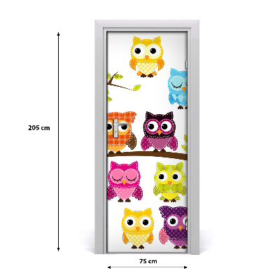 Self-adhesive door sticker Colorful owls