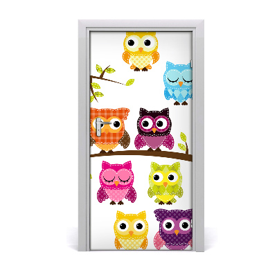 Self-adhesive door sticker Colorful owls